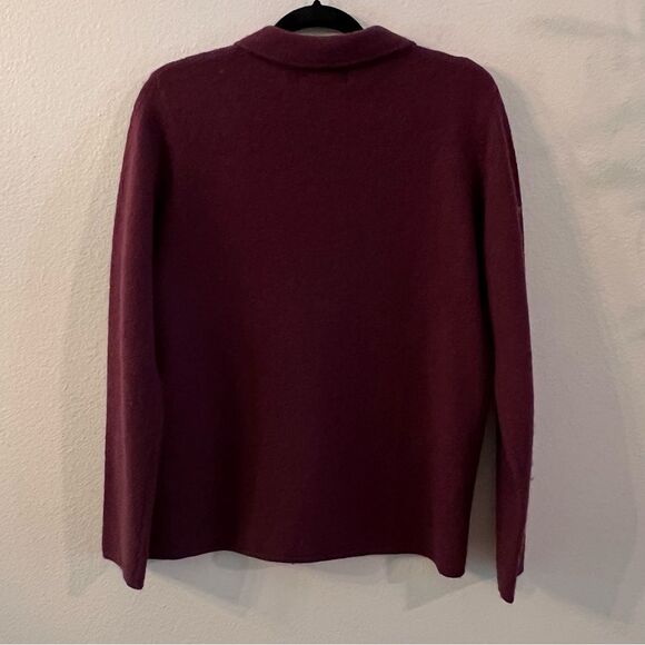 Sag Harbor Cardigan Sweater Wool Size Medium Floral Appliqué Plum Button Front - Picture 6 of 6